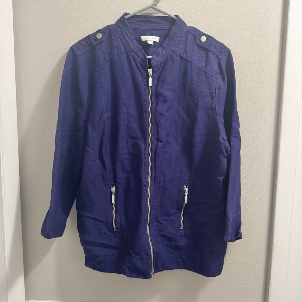 Vintage Amber Sun Linen BLend Lightweight Jacket – Blue-Purple – Size Large EUC